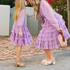 Ivy City Co Mini Sammy Dress in Lavender Size 6-7T Long Sleeves Fit & Flare Midi